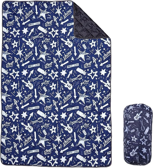 Waterproof Outdoor Blanket, 78.7x55inch, Printed Large Picnic Blankets, Foldable Picnic Mat, Camping Blanket for Picnic, Grass, Park, Lawn, Beach - Star and Guitar