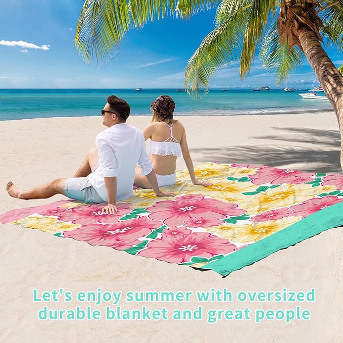 BYDOLL Beach Blanket Waterproof Sandproof 78''×81'' Suits1-4 Adults Compact Lightweight Oversized Sand-Free Blanket Large Picnic Mat for Beach Travel Camping Hiking