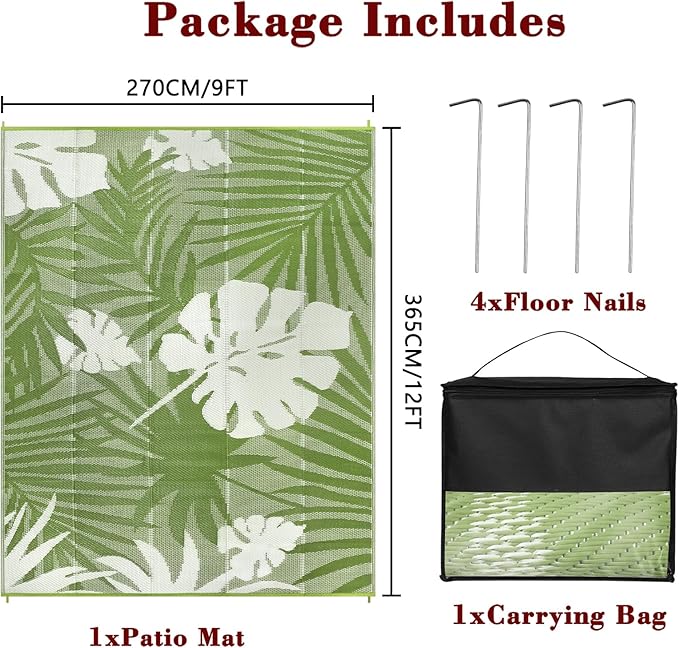 Homcomoda Outdoor Rugs 9’x12’ Waterproof Reversible Patio Rugs Outdoor Clearance Lightweight Outdoor Rugs Portable RV Camping Mats for Tents Deck Porch BBQ Beach Backyard