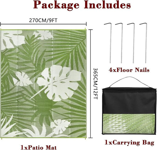 Homcomoda Outdoor Rugs 9’x12’ Waterproof Reversible Patio Rugs Outdoor Clearance Lightweight Outdoor Rugs Portable RV Camping Mats for Tents Deck Porch BBQ Beach Backyard