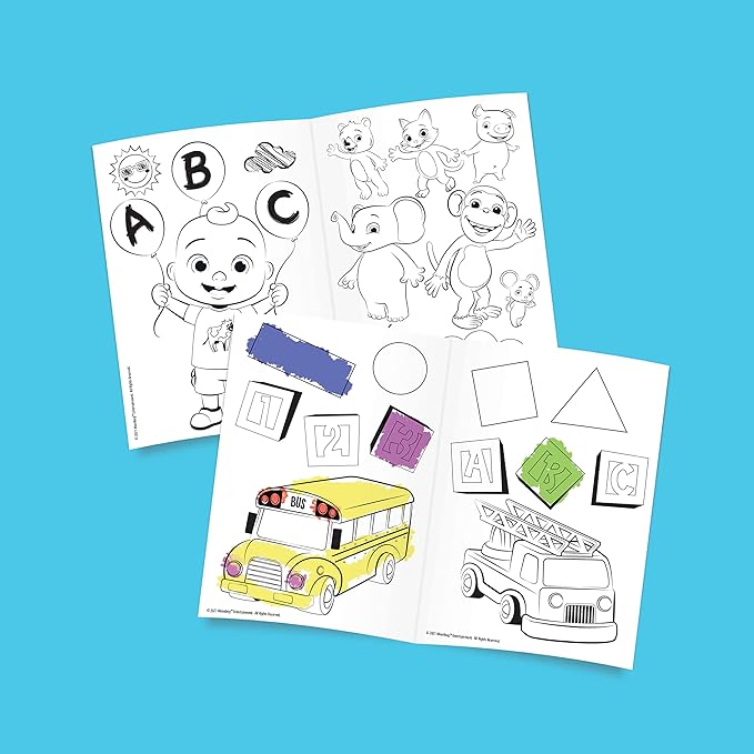 CoComelon Draw and Play Desk by Delta Children – Includes 10 Markers and Coloring Book, Blue