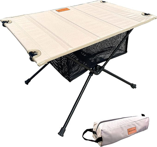 NACETURE Camping Table with Folding Legs and Mesh Storage Basket for Food, Coffee, or Camp Grill Accessories, Lightweight and Portable for Outdoor, Backpacking, Hiking, and Travel