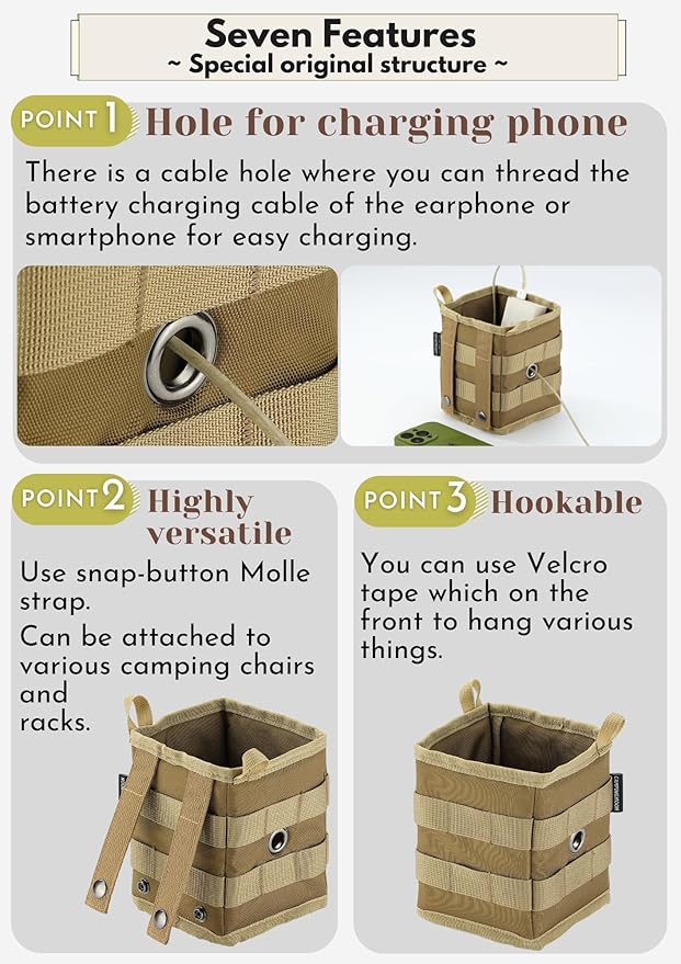 CAMPINGMOON Storage Box Accessory Gear Organizer XS for Camping Chair Tactical Table Field Rack Coyote BG-1212