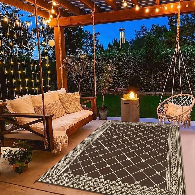 HiiARug Reversible Patio Floor Mat 5x8 Plastic Straw RV Camping Rug Reversible Large Mats for Outdoor, Patio, Backyard, Deck, Picnic, Beach, Trailer, Camping (Brown)