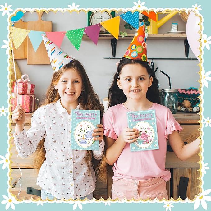 Tea Party Coloring Books for Kids 24Pcs Bulk Tea Time Themed Mini Coloring Booklet DIY Art Drawing Book with Teapots Cups for Toddlers Kids Classroom Birthday Party Favors Goodie Bag Filler