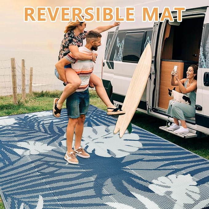 Homcomoda Outdoor Rugs 8’x10’ Waterproof Reversible Patio Rugs Outdoor Clearance Lightweight Outdoor Rugs Portable RV Camping Mats for Tents Deck Porch BBQ Beach Backyard
