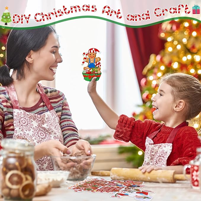 Civaner 24 Sets Christmas Craft Kit for Kids Gingerbread Ornaments Christmas Tree Decorations DIY Gingerbread House Crafts Kit Xmas Gift for Kids Classroom Activities Holiday Party Supplies