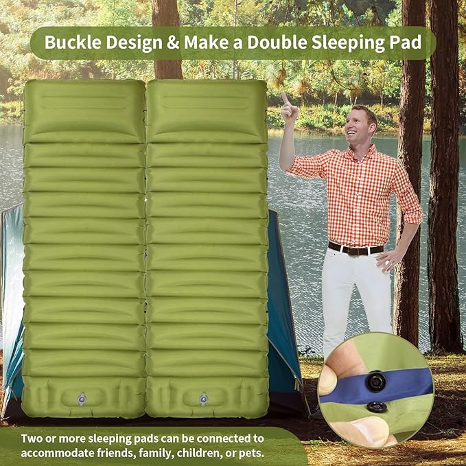 MEETSUN Insulated Sleeping Mat for Camping,50D Poly Pongee Fabric,Wear-Resistant,Enlarged Size,5" Thick Camping Mattress Pad with Built-in Foot Pump,Lightweight Sleeping Pad for Backpacking,Car,Tent.