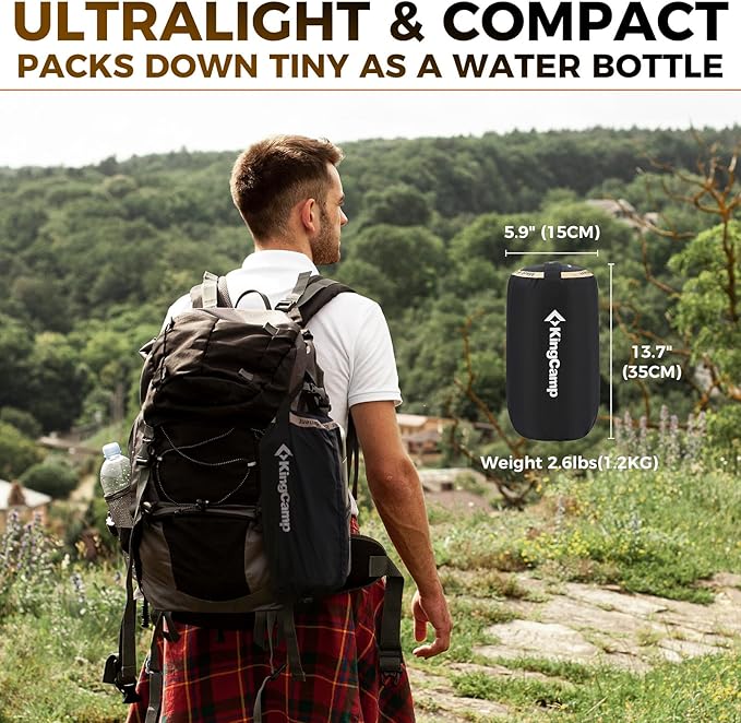 KingCamp Double Sleeping Pad for Camping, Rollover Prevention Inflatable Queen Camping Mattress 2 Person Ultralight Air Mat for Backpacking Hiking Tent Cot, PVC Free