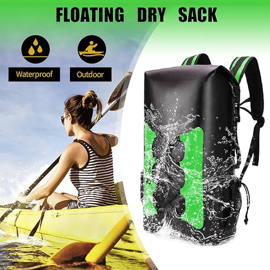 8 Fans Waterproof Backpack 50L,Floating Dry Bag with Phone Case,Roll Top Closure Waterproof Bag for Kayak Boating Sailing Canoeing Rafting Fishing Camping Green