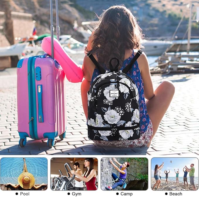 Dry Wet Drawstring Backpack with Shoe Compartment for Women Adjustable Gym Bag