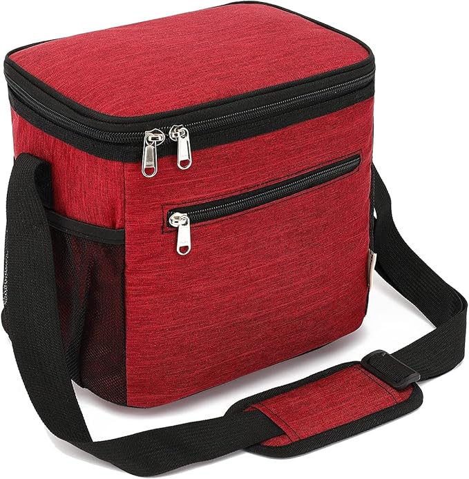 Insulated Lunch Bag for Adult/Women/Men, Reusable Large Lunch Box Cooler Soft Leakproof Tote, Thermal Meal Prep Lunch Pail with Adjustable Shoulder Strap for Picnic/School/Travel/Office,Red