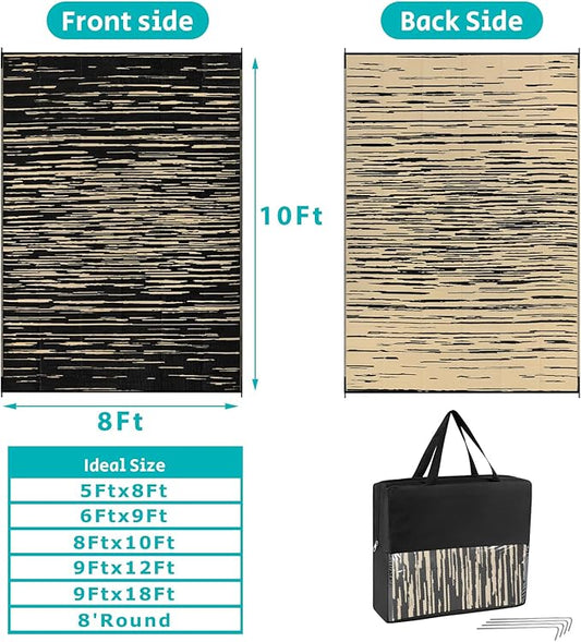 HEBE Outdoor Rug 8'x10' Waterproof for Patios Clearance, Reversible Plastic Straw Rug Camping Carpet, Indoor Outdoor Area Rugs Patio Mats for RV,Picnic,Backyard,Deck,Balcony,Porch