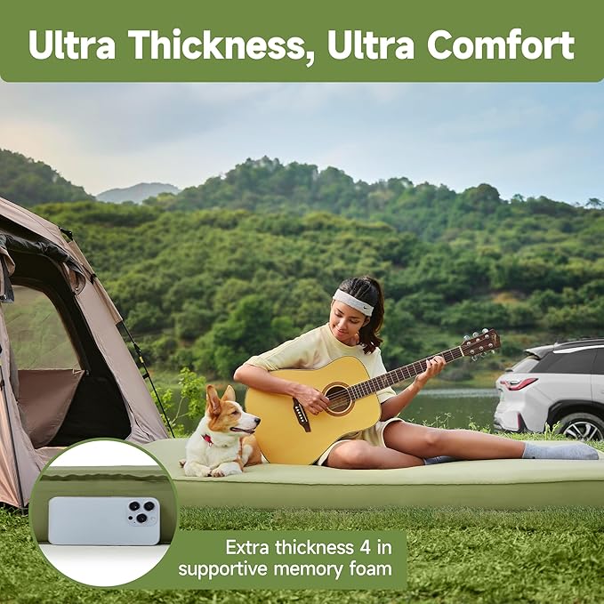 OUTSKIRT Camping Mattress, Self Inflating Sleeping Pad with Pump Sack, Foam Camping Pad for Sleeping, 4” Thickness Sleeping Mat for Camp/Travel/Car/Tent, 4 Season Camp Air Mattress