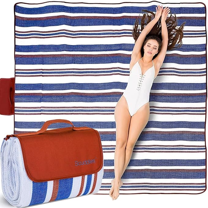 scuddles Extra Large Picnic & Outdoor Blanket Dual Layers for Outdoor Water-Resistant Handy Mat Tote Spring Summer Camping Blanket Great for The Beach