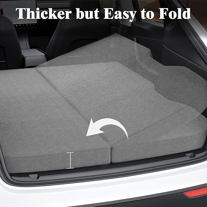 Ferlizer 4" Memory Foam Camping Mattress for Tesla Model 3, 74" x 43", Foldable Car Sleeping Pad with Plush Washable Cover, CertiPUR-US Certified, Grey