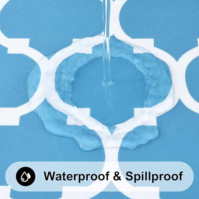 Smiry Rectangle Picnic Table Cover, Waterproof Elastic Fitted Camping Tablecloths for 4 Foot Tables, Wipeable Flannel Backed Vinyl Tablecloth Protector for Indoor, Outdoor (Light Blue, 30x48 Inches)