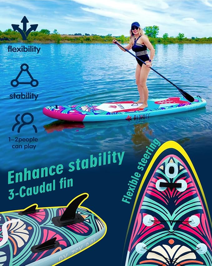Inflatable Paddle Board for Adult, Paddle Board for All Skill Levels, Wide SUP Board with Primium Accessories Include SUP Carry Bag, Hand Pump, 10L Waterproof Bag and Adj Paddle