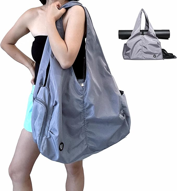 Gym Bag with Yoga Mat Holder - Women's Gym Bag with Shoes Compartment and Wet/Dry Storage Pockets, Adjustable Yoga Mat Holder (Light Gray)