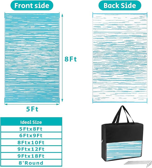 HEBE Outdoor Rug 5'x8' for Patios Clearance Waterproof Patio Mat Plastic Straw Rug Reversible RV Camping Tent Rug Outside Indoor Outdoor Area Rugs for RV,Deck,Beach,Balcony,Camper