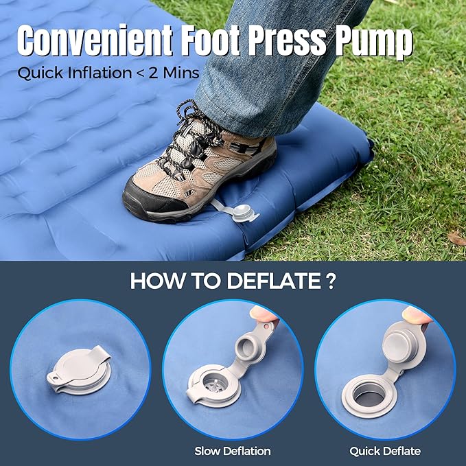 Camping Sleeping Pad, 6.8'' Extra Thickness Reinforced Sleeping Pad for Camping with Pillow Built-in Foot Pump, 79 * 28IN Ultralight Self Inflating Air Mattress Mat for Backpacking Hiking Tent