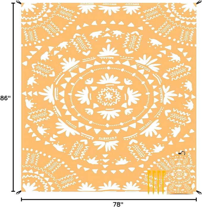 Sandproof Waterproof Beach Blanket, 78''×86'' Large Foldable Picnic Blankets for 1-4 Adults w/ 4 Stakes & 4 Pockets, Polyester Lightweight Sand Free Boho Outdoor Beach Mat for Camping, Hiking, Travel