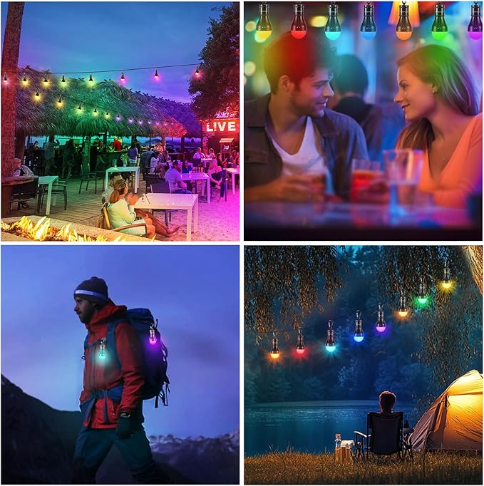 PEMOTech Camping Lights 6 Pack - Portable 5 pcs Tent Lights & 1pcs RGB Mode Lantern Bulb with Clip Hook, Emergency Lights Tent Lamp Camping Accessories for Camping Hiking Backpacking Fishing Outage