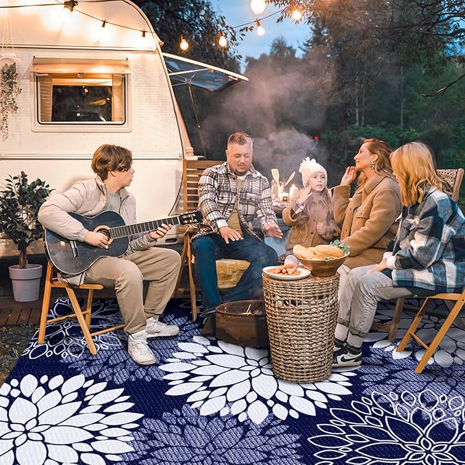 LuxStep Outdoor Rug Waterproof Outdoor Plastic Straw Rug Reversible Patio Rug Mat Outdoor Decor Large Area Mats for RV, Picnic, Backyard, Deck, Balcony, Porch, Beach, Camping, 6'x 9',Blue