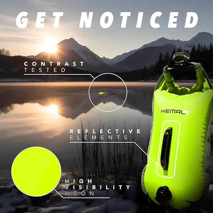 Swim Buoy for Open Water with Dry Bag 15L - Fully Waterproof Swim Bubble - Be Safe with Higher Visibility, Toughened Nylon and Rest Handle Swimming Buoy - Open Water Buoy for All Season Swimmers