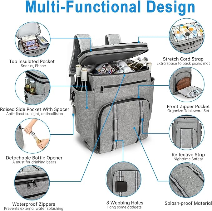 Backpack Coolers Insulated Leak Proof, 45 Cans Beach Cooler Backpack, Large Capacity Ice Chest Backpack, Waterproof Soft Cooler Bag Lunch Backpack for Men Women Camping Hiking