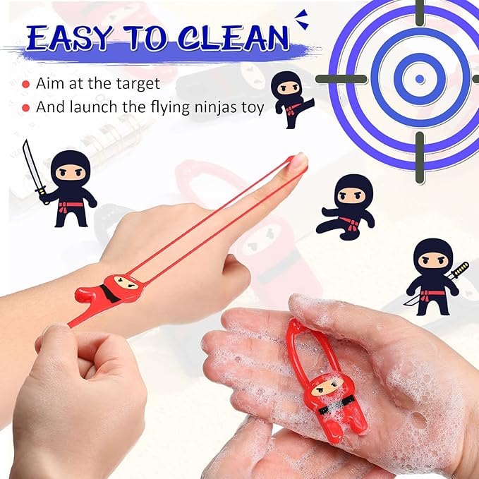 48 Pcs Stretchy Flying Ninjas Stretchable Funny Finger Ninja Slingshot Toys Elastic Stretchy Flying Slingshot Ninja Toys Ninja Party Favors Supplies