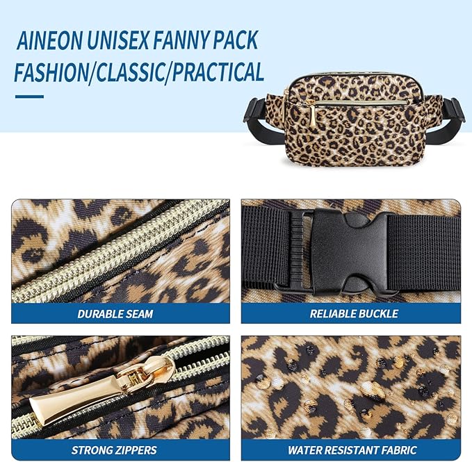 Fanny Packs for Women Men Fashion Plus Size Waist Pack Belt Bag Fanny Pack for Girls Boys with 5 Pockets Adjustable Belt, Cute Bum Bag Hip Bags for Travel Disney Running Hiking (Cheetah Fanny Pack)