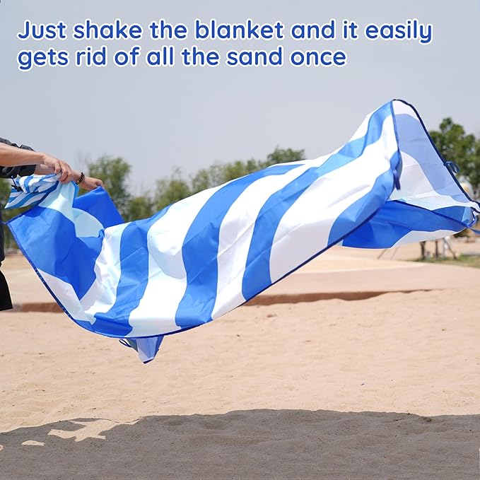 Beach Blanket Sandproof, Extra Large Beach Mat 80"*118" for 1-8 Persons, Waterproof Outdoor Picnic Blankets, Lightweight Beach Essentials for Camping, Traveling, Hiking (Dark Blue, 80"*118")
