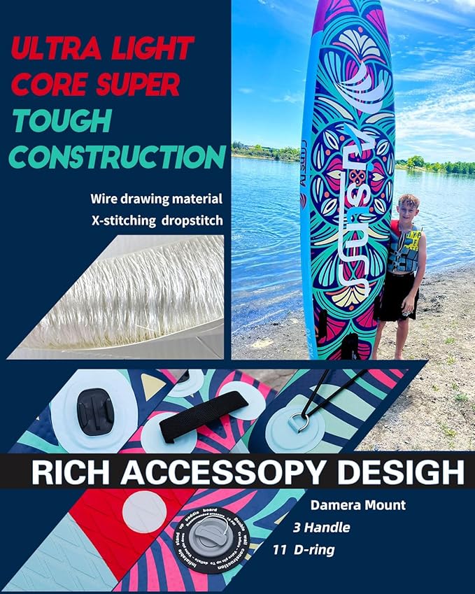 Inflatable Paddle Board for Adult, Paddle Board for All Skill Levels, Wide SUP Board with Primium Accessories Include SUP Carry Bag, Hand Pump, 10L Waterproof Bag and Adj Paddle