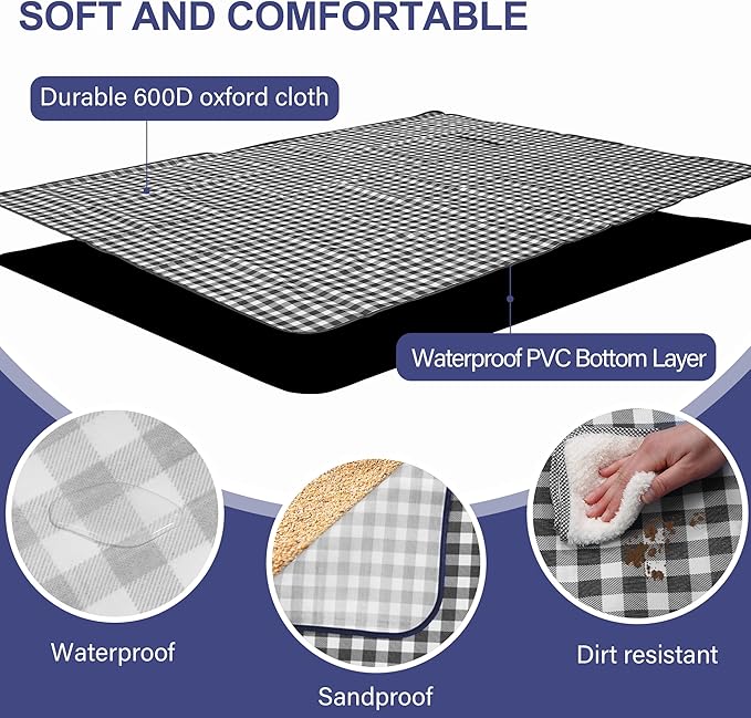 Picnic Blanket Outdoor Extra Large Picnic Mat 80"X60" Camping Blanket Beach Blanket Foldable Waterproof Sand Mat Hiking Travel Family Concerts(Blue)