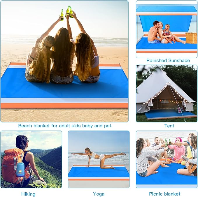 BYDOLL Beach Blanket 78''X81'' 4-7 Adults Oversized Lightweight Waterproof Sandproof Blanket for Beach Large Picnic Mat Travel Camping