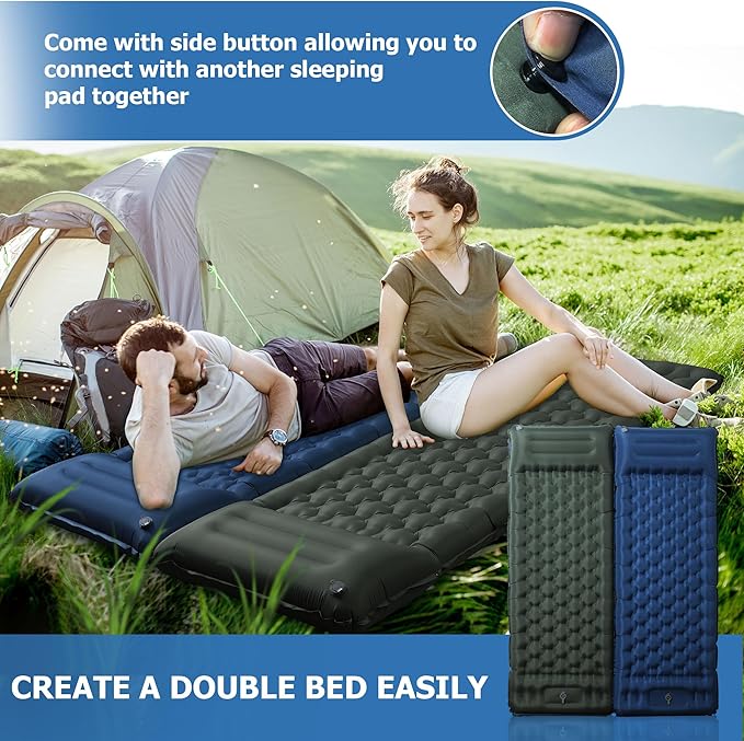 Sleeping Pad for Camping, Ultralight 4.7" Extra-Thick Inflatable Camping mat with Pillow Built-in Foot Pump, Compact Lightweight Air Mattress for Camping Backpacking Hiking Car Travel Tent, Navy Blue