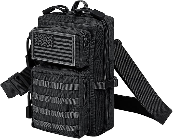 bvya Tactical Molle EDC Utility Pouch Compact Tool Pouch Mini Waist Bag Crossbody Backpack-Design Phone Pouch with Shoulder Strap Flag Patch and D-Rings