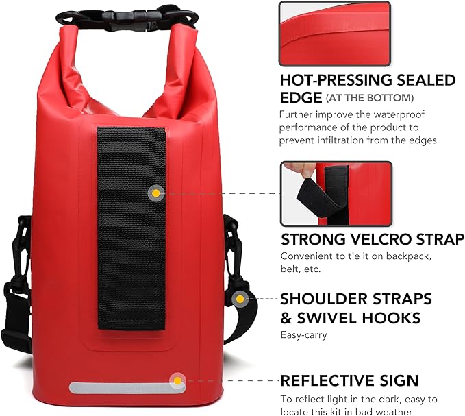 THRIAID 250 PCS Waterproof First Aid Kit, Roll Top Reflective Boat Dry Bag Bug Out Bag, Emergency Medical Kit Ideal for Boating, Camping, Fishing, Kayaking, Floating, Red