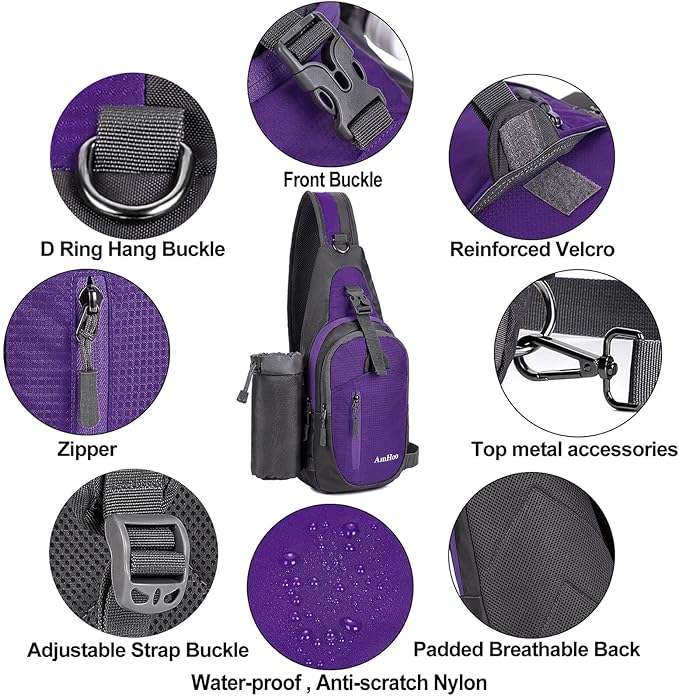 AmHoo Sling Backpack Chest Shoudler Crossbody Bag Water Resistant Hiking Daypack