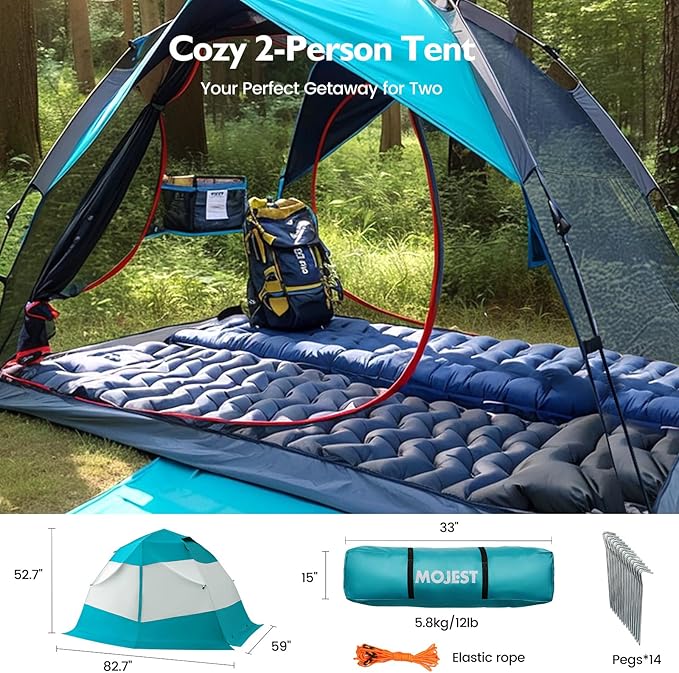 Camping Tent 2 Person, Waterproof & Blackout Double Layer Pop Up Outdoor Tent for Park, Picnic, Travel, Portable and Easy Setup