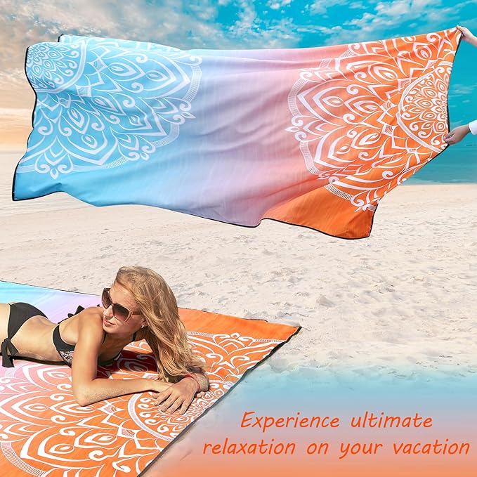 Beach Blanket Waterproof Sandproof Extra Large Beach Mat 79" X 83"/120"x108"for 1-8 Adults Quick Drying Durable Outdoor Picnic Mat for Beach Travel Camping Hiking
