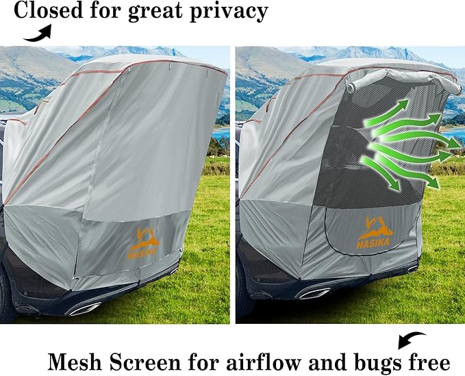 Hasika Canopy Tent Easy Set Up Sun Shade with Mesh Netting for Camping Road Trip Park Waterproof 3000MM UPF 50+ Gray