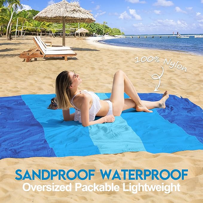 BYDOLL Nylon Beach Blanket Waterproof Sandproof Oversized 7'x7' Suits 1-5 Adults Sand Free Extra Large Blanket Lightweight Soft Picnic Mat for Beach Travel Camping