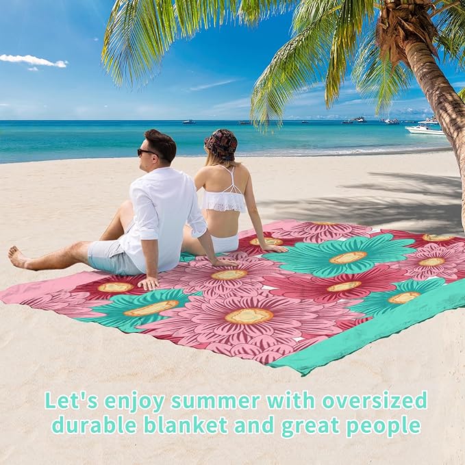 BYDOLL Beach Blanket Waterproof Sandproof 78''×81'' Suits1-4 Adults Compact Lightweight Oversized Sand-Free Blanket Large Picnic Mat for Beach Travel Camping Hiking