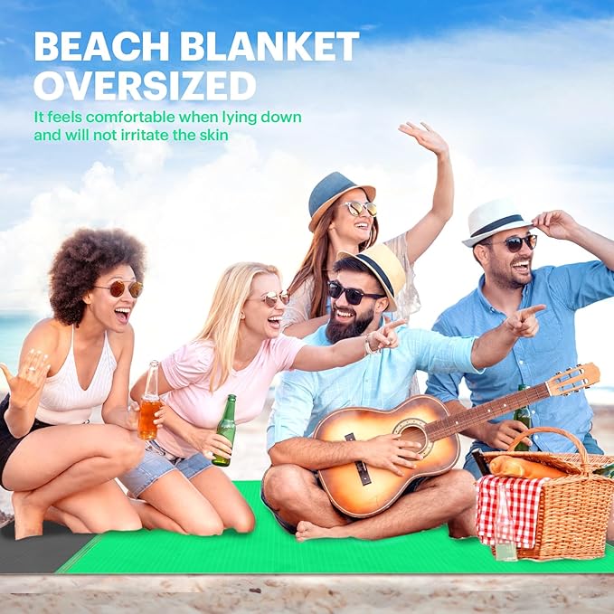 EASYFUN Beach Blanket Sandproof Oversized, 79''×83'' Extra Large Beach Mat, Portable Picnic Mat for Travel Camping Hiking, Lightweight Beach Essentials Family Water Resistant Mat Nylon 210T