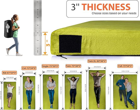 3 Inch GAIALOOP Thick Memory Foam Camping Mattress Sleeping Pad [Car/Tent/Cot] Glamping Portable Floor Mat Roll Up Futon Mattress for Guests Sleepover