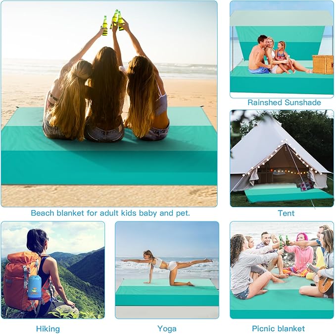 BYDOLL Beach Blanket 78''X81'' 4-7 Adults Oversized Lightweight Waterproof Sandproof Blanket for Beach Large Picnic Mat Travel Camping