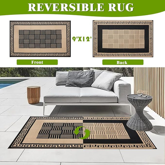 Outdoor Rug 9x12 ft Waterproof, Reversible Outdoor Plastic Straw Rug for Patios Clearance, Outdoor Area Rug Carpet RV Mat for Camping Backyard Deck Porch