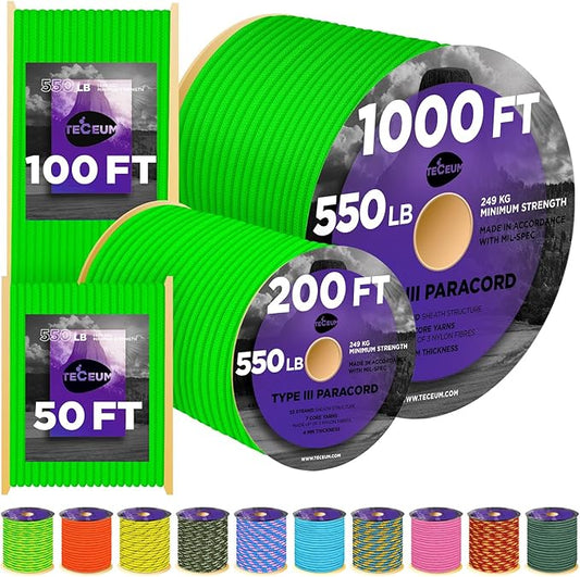 TECEUM Heavy Duty Rope 1000 – 1000ft / 200ft / 100ft / 50ft – 40+ Colors – Utility Rope for Survival & Camping Gear – Nylon String, Camping Rope, para Cord, Utility Nylon Rope, Tent Cord